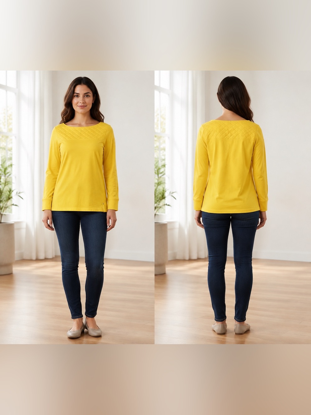 Lauren Active Ralph Lauren Small Yellow Quilted Yoke Long Sleeve Top